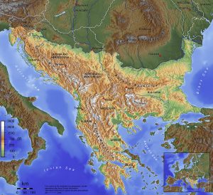 Balkan peninsula topographic map